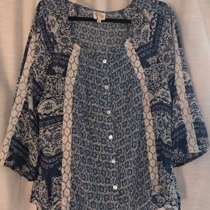 Fig and Flower sheer blue floral lace blouse top